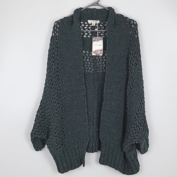 Simply Noelle Womens Flip to Wear Long/Short Green Knit Cardigan Wrap Sweater OS - Picture 2 of 13